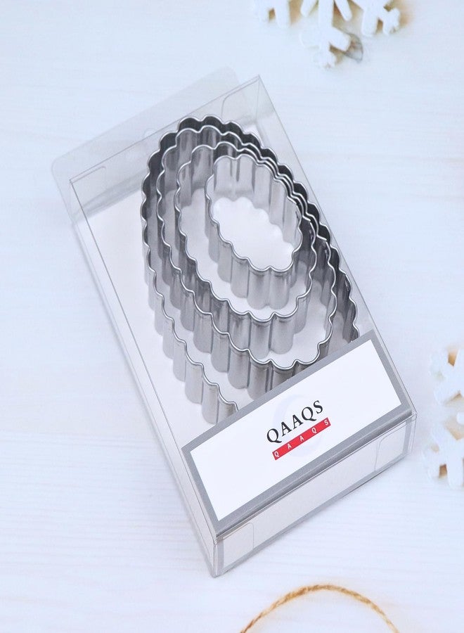 QAAQS Scalloped Edge Oval Cookie Cutter Set Large - 5 Inch, 4 Inch, 3 Inch, 2 Inch - Fluted Wavy Oval Cookie Cutters Shapes Clay Molds - Stainless Steel - Image 5