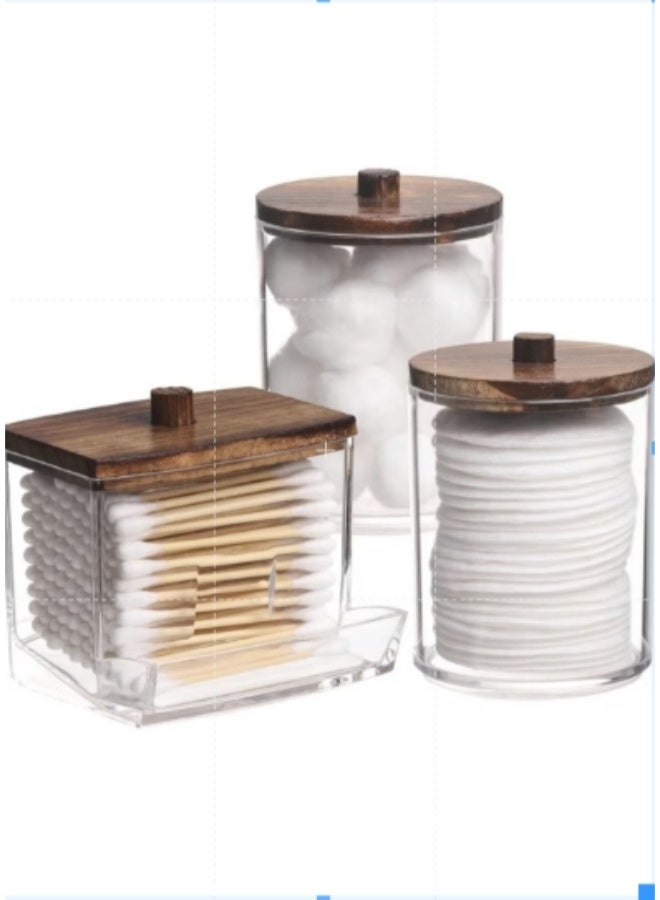 أنمي ثلاثة قطع من العلبة لتخزين الصيدلي وعاء منظم مع غطاء الخشب براون