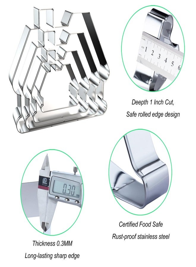 QAAQS Gingerbread House Cookie Cutter Set with Chimney Large - 5 Inch, 4 Inch, 3 Inch, 2 Inch - Christmas Gingerbread Cottage Cookie Cutters Shapes Molds - Stainless Steel - Image 3