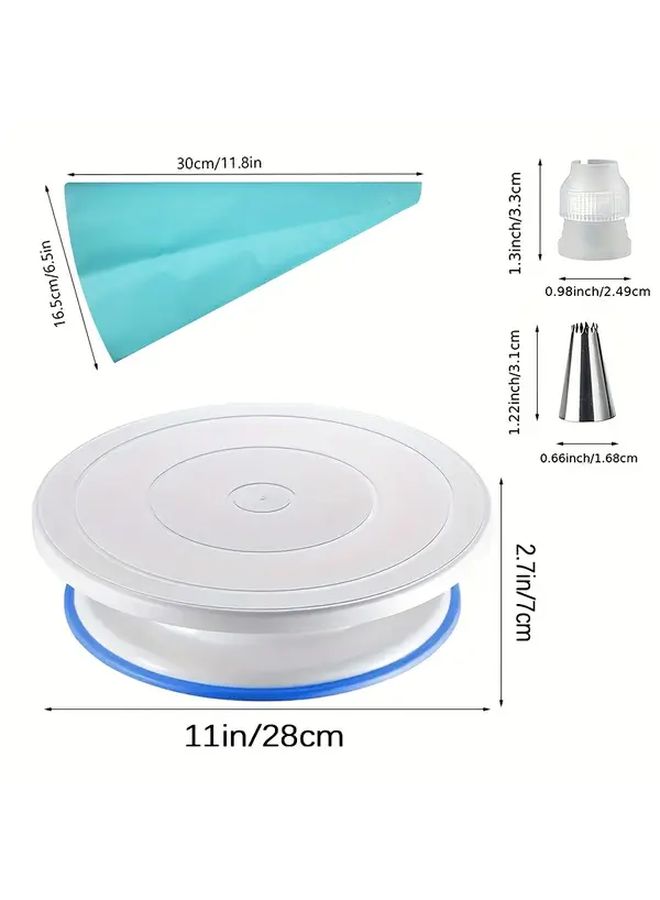 109 Pcs Cake Turntable Piping Nozzle Set Blue Includes 100 Thickened 12 Inch Piping Bags 1 11 Inch Rotatable Turntable 6 Shapes Piping Nozzles Baking Tools Cake Decorating Kitchen Gadgets - Image 3