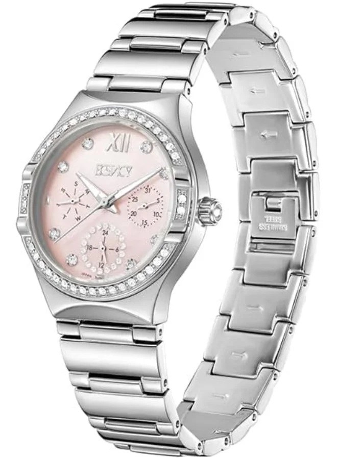 إكستاسي ساعة نسائية إكستاسي بحركة ، عرض متعدد الوظائف وسوار ستانلس ستيل - فضي