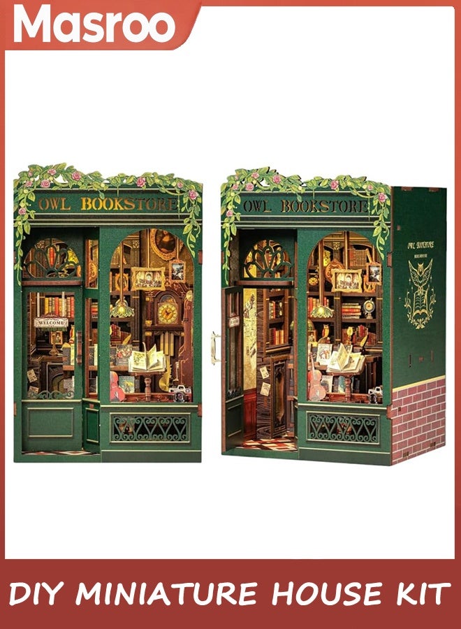 Masroo Book Nook Kit, DIY Miniature House Room Kit for Adult Activity Mini Puzzle Booknooks Bookshelf Library Decor Gifts for Women Teenagers Craft Lovers（OWL Bookstore） - Image 1