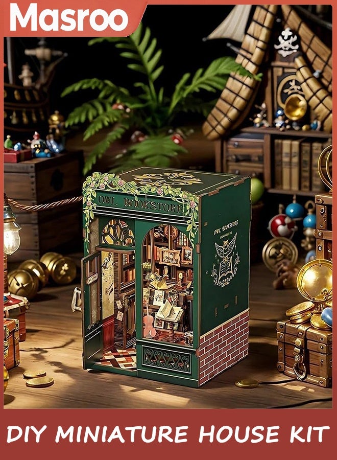 Masroo Book Nook Kit, DIY Miniature House Room Kit for Adult Activity Mini Puzzle Booknooks Bookshelf Library Decor Gifts for Women Teenagers Craft Lovers（OWL Bookstore） - Image 4