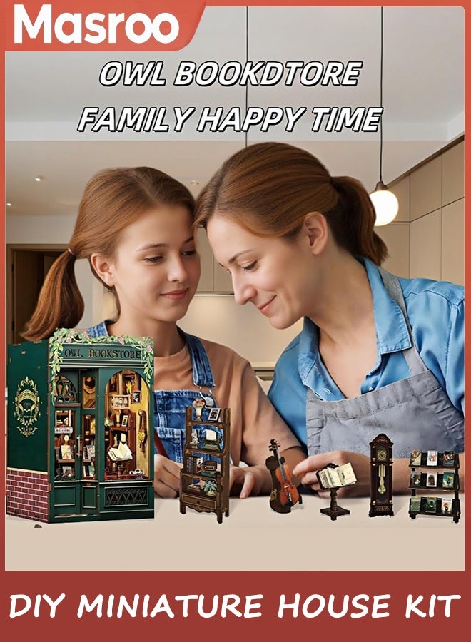 Masroo Book Nook Kit, DIY Miniature House Room Kit for Adult Activity Mini Puzzle Booknooks Bookshelf Library Decor Gifts for Women Teenagers Craft Lovers（OWL Bookstore） - Image 5