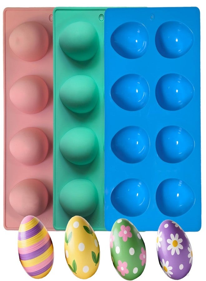 Ahorasky 8-Cavity Easter Egg Shape Silicone Molds - 3Pcs Silicone Egg Molds for DIY Cake Decoration, Chocolate, Candy, Jello, Pastry, Muffin, Bread, Ice Cube - Image 1