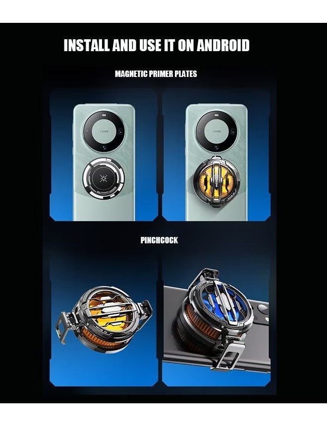 Memo Magnetic Phone Cooler, Portable Phone Cooling Fan, Universal Phone Fan Cellphone Radiator for Tiktok Live Streaming ect (Black+Orange) - Image 4