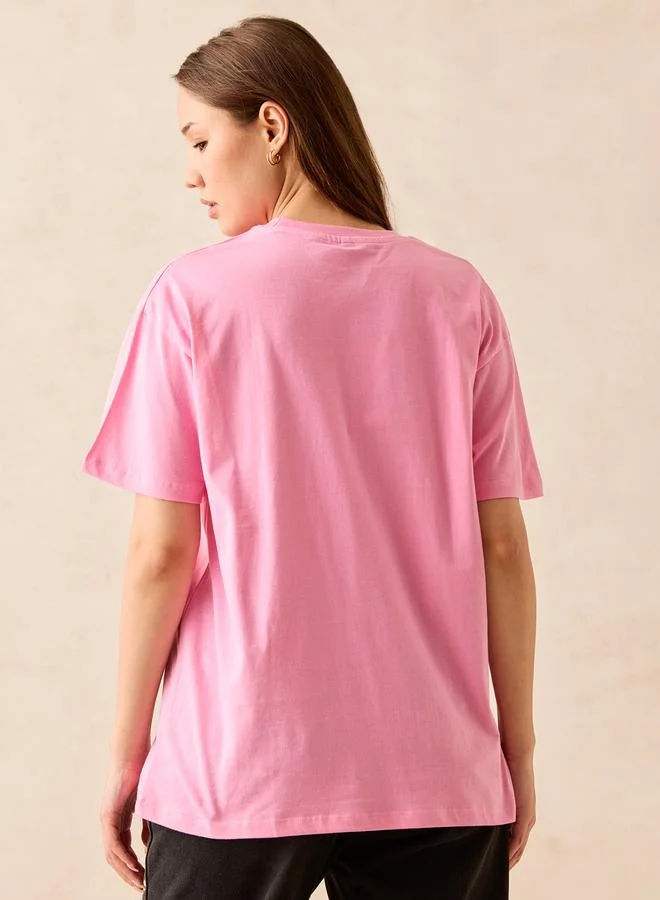 Outzidr  Pink Crew Neck Graphic T-Shirt for Women | Best Price UAE
