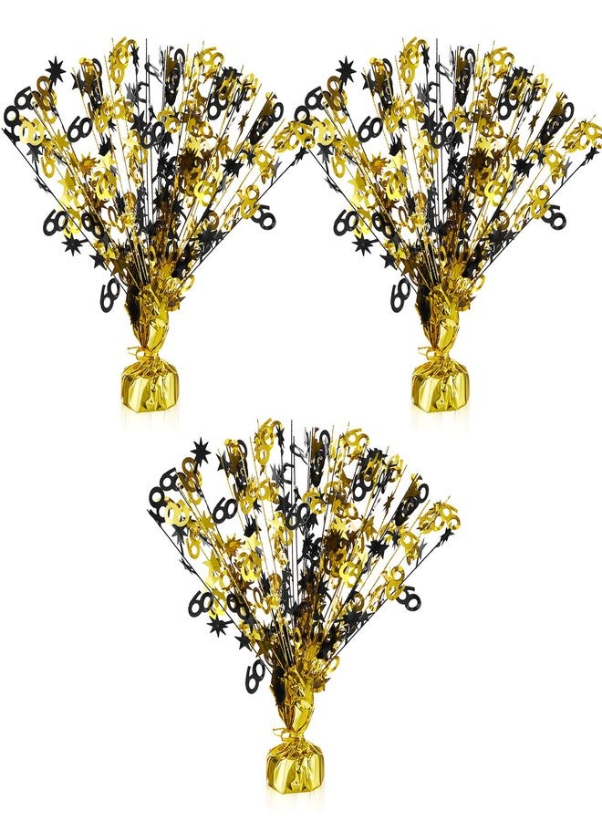 جيجكسين 3 قطع زينة طاولة عيد الميلاد الستين، قطع مركزية لطاولة عيد الميلاد الستين، بريق ذهبي معدني، زينة ذكرى الزواج الستين، لوازم حفلات باللونين الأسود والذهبي، حفلة عيد ميلاد الستين، 14 بوصة - Image 1