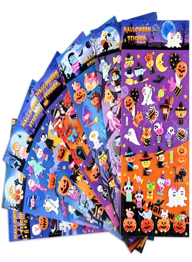 ASTARON 3D Halloween Stickers - 8 Sheets, 300 Puffy Stickers with Witch, Skull, Pumpkin, Ghost Designs for Decorations & Party Favors - Image 1