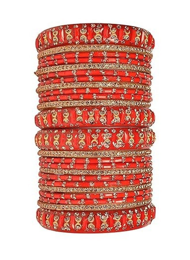 BANGLESKART مجموعة أساور زجاجية من بانغلسكارت / ألوان متعددة أحمر وأخضر / مجموعة أساور كادا من الزركونيا للنساء (24 قطعة) (لون أحمر، 2.8) - Image 2