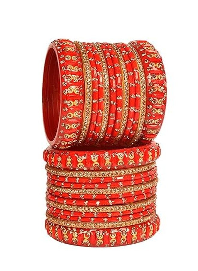 BANGLESKART مجموعة أساور زجاجية من بانغلسكارت / ألوان متعددة أحمر وأخضر / مجموعة أساور كادا من الزركونيا للنساء (24 قطعة) (لون أحمر، 2.8) - Image 4
