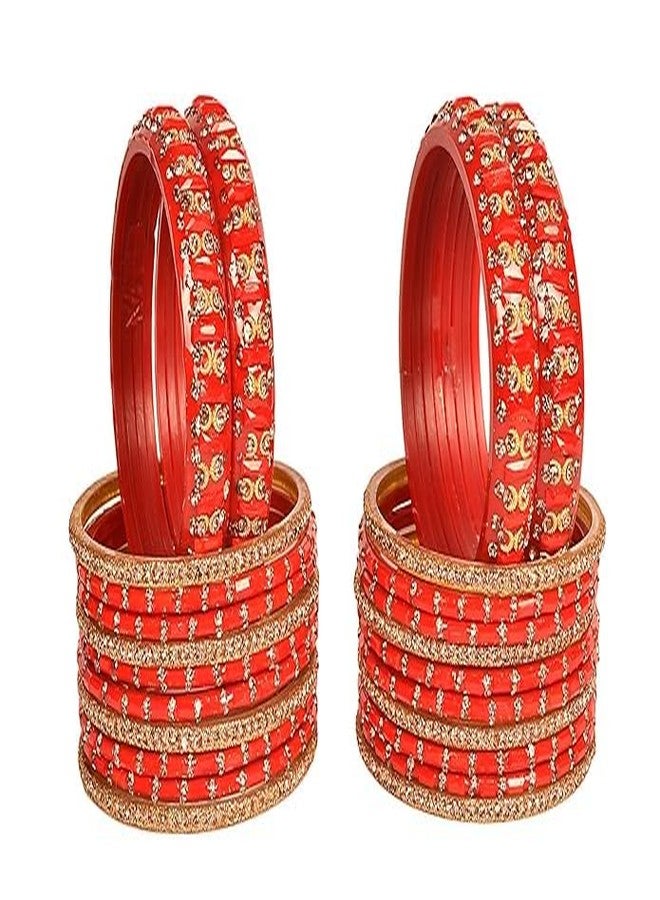BANGLESKART مجموعة أساور زجاجية من بانغلسكارت / ألوان متعددة أحمر وأخضر / مجموعة أساور كادا من الزركونيا للنساء (24 قطعة) (لون أحمر، 2.8) - Image 5