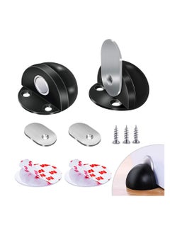 KASTWAVE Magnetic Door Stops Floor Mounted, Strong Magnetic Self Adhesive Magnetic Door Stopper Stainless Steel Door Holder Soft Close Door Magnet Heavy Duty Black Rubber (2 Pack)  - Image 1