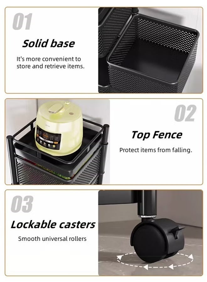 رف تخزين مربع، رف تخزين مطبخ دوار متعدد الطبقات، سلة تخزين للفاكهة والخضروات، رف دوار عمودي قائم على الأرض، رف منزلي متعدد الوظائف لغرفة النوم والحمام (BC-4 tier-S) - Image 5