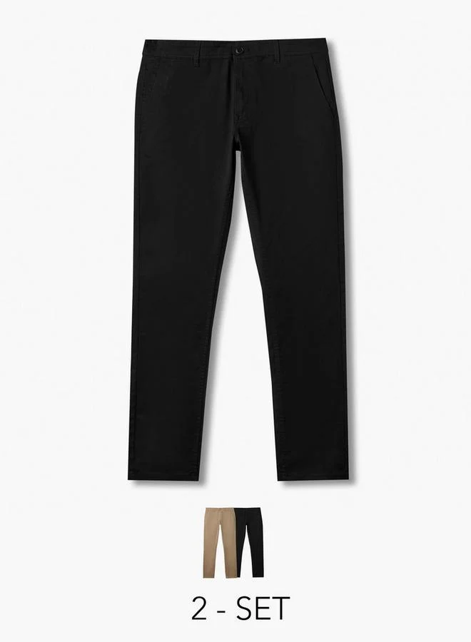 Men Regular Fit Flexi Waist Chinos - Set of 2
