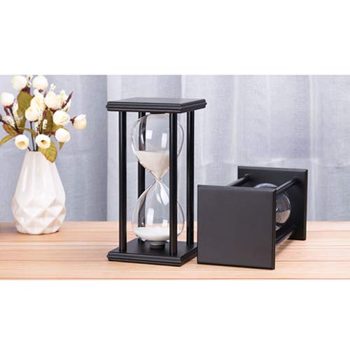 SAMLONG Hourglass 60 Minutes White Sand Timer, Black Wooden Frame Sandglass - Image 3