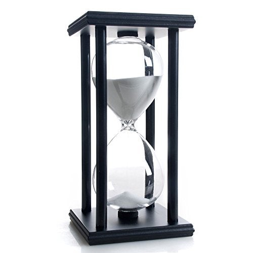 SAMLONG Hourglass 60 Minutes White Sand Timer, Black Wooden Frame Sandglass - Image 1