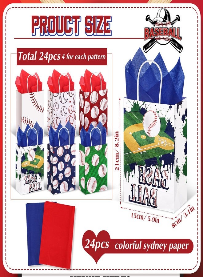 Aoriher 24 Pcs Baseball Theme Candy Bags with Tissue Paper, Sport Goodie Treats for Birthday Party Supplies Kids Boys Girls - Image 2