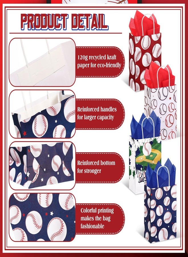 Aoriher 24 Pcs Baseball Theme Candy Bags with Tissue Paper, Sport Goodie Treats for Birthday Party Supplies Kids Boys Girls - Image 3