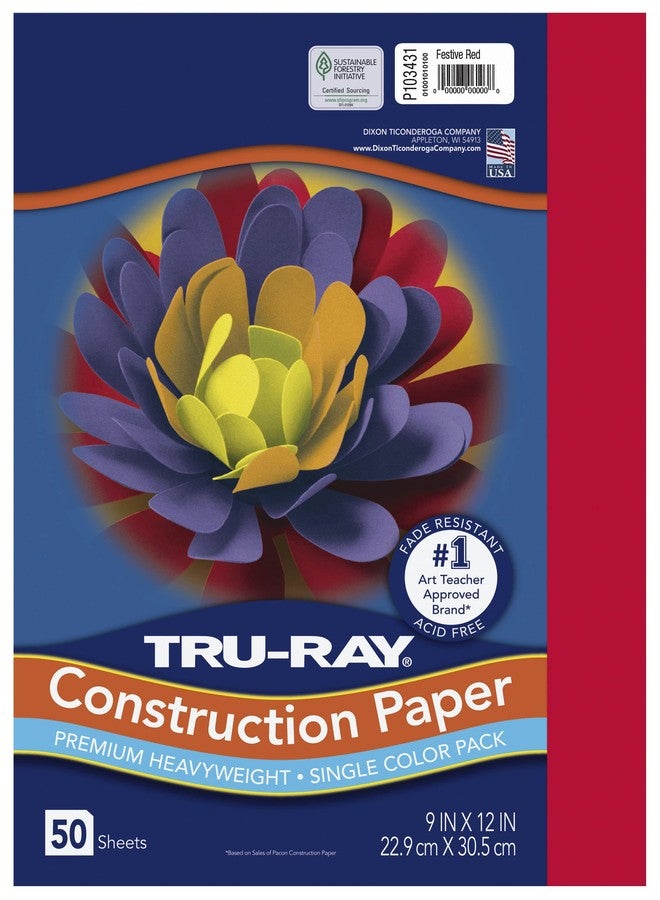 TRU-RAY باكون - 103031 ورق بناء ثقيل باكون ترو-راي، أحمر احتفالي، 9" × 12"، 50 ورقة - 103431 - Image 1
