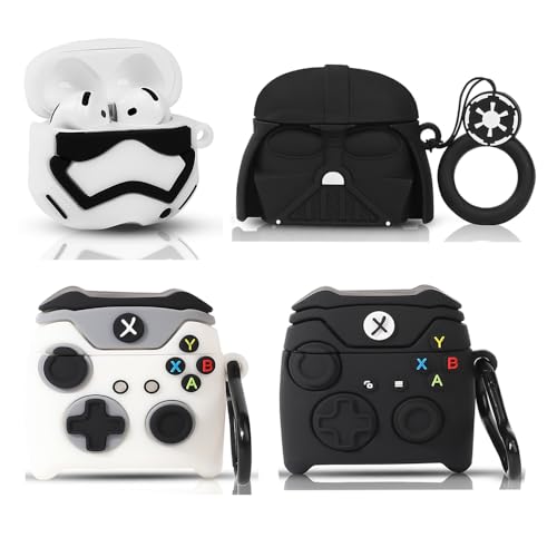 XMBYGY (4 Pack) Cute Case for AirPods 4 Earbuds (2024), XMBYGY Silicone Cartoon Charging Case Shockproof Protective Headphones Cover with Carabiner for Man Woman Teen (GPBK+WT+SDWT+BK) - Image 1