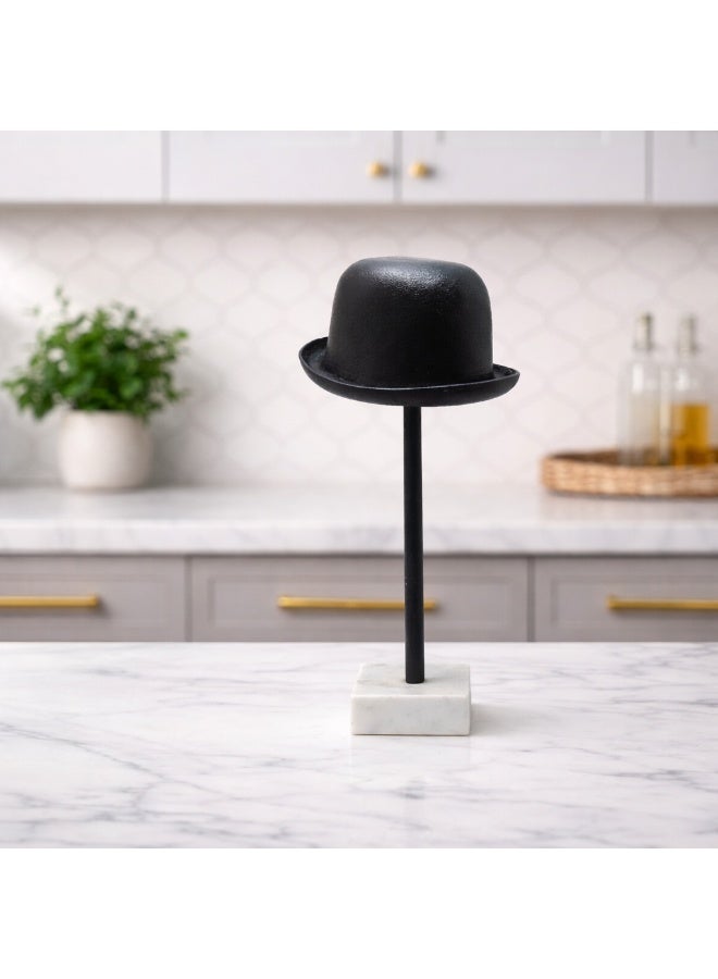 Handmade Aluminum Hat Decorative Sculpture with Natural Marble Base - Image 3
