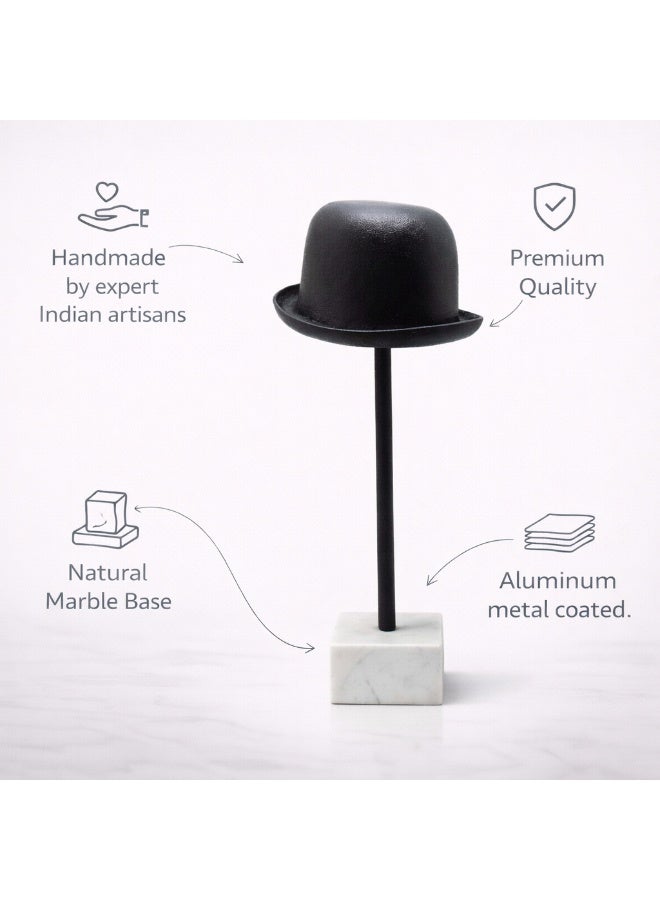 Handmade Aluminum Hat Decorative Sculpture with Natural Marble Base - Image 4