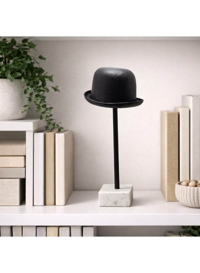 Handmade Aluminum Hat Decorative Sculpture with Natural Marble Base - Image 1