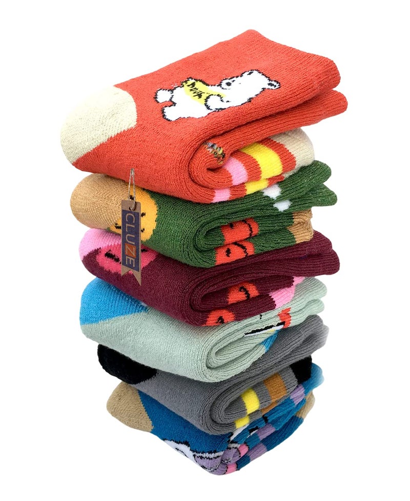 CLUZE Winter Warm Ankle Length Socks For Kids Toddlers Boys Girls Thick Thermal Woolen Socks Terry Lined Cozy Socks For Children (Pack Of 6 Pairs) (5-7 Years), Multicolour - Image 1