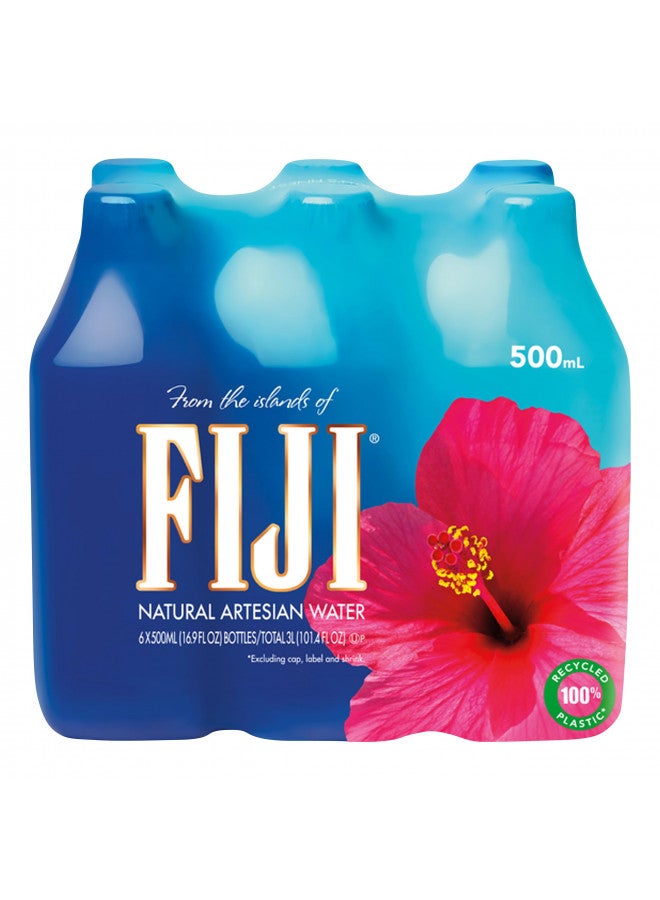 FIJI Natural Artesian Bottled Water 500 mL / 16.9 Fl Ounce (Pack of 6) - 100% Recycled Plastic - Image 1