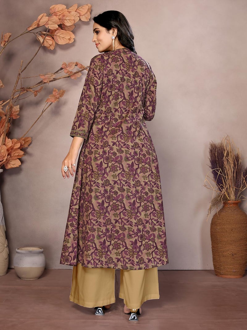 rangita Wine Cotton Calf Length Embroidered Anarkali Kurti | Kurta for Women_S - Image 4