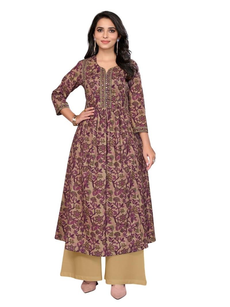rangita Wine Cotton Calf Length Embroidered Anarkali Kurti | Kurta for Women_S - Image 1
