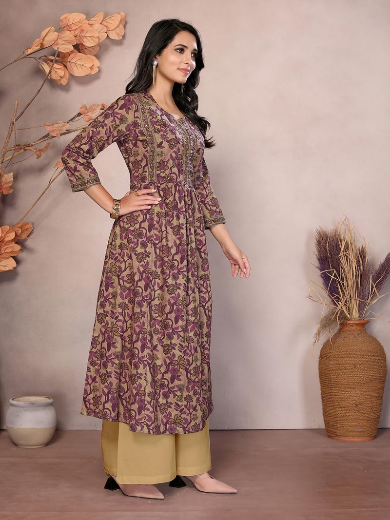 rangita Wine Cotton Calf Length Embroidered Anarkali Kurti | Kurta for Women_S - Image 3