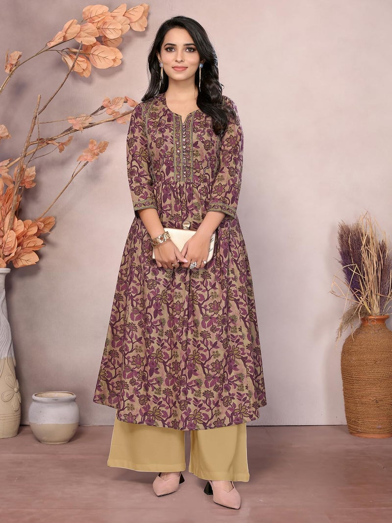rangita Wine Cotton Calf Length Embroidered Anarkali Kurti | Kurta for Women_S - Image 5