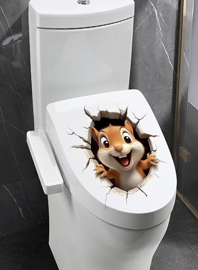 Dreothy Cute Squirrel Cartoon Animal Toilet Lid Decal, Waterproof, Brown, PVC, 10.8" x 11.02" x 0.01" - Image 3