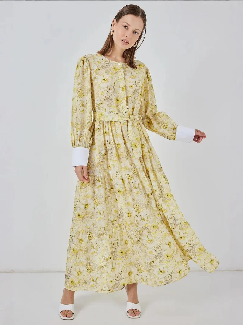 بيغ دارت فستان ماكسي بنقوشات من مزيج الفيسكوز مع إغلاق بأزرار