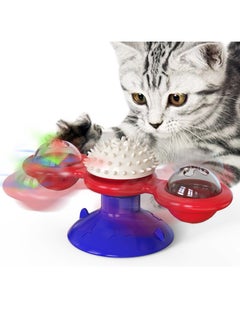 Windmill Cat Toy with Catnip, Interactive Cat Spinning Toys with Suction Cup Kitten Turntable Massage Toy for Indoor Cats (Blue/red)