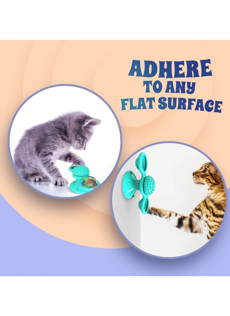 Pretocter - Windmill Cat Toy with Catnip, Interactive Cat Spinning Toys with Suction Cup Kitten Turntable Massage Toy for Indoor Cats (Blue/red) - Image 1