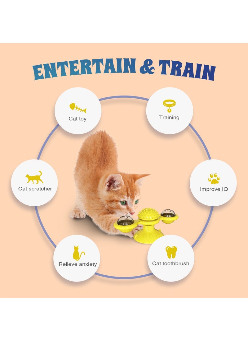 Pretocter - Windmill Cat Toy with Catnip, Interactive Cat Spinning Toys with Suction Cup Kitten Turntable Massage Toy for Indoor Cats (Blue/red) - Image 1