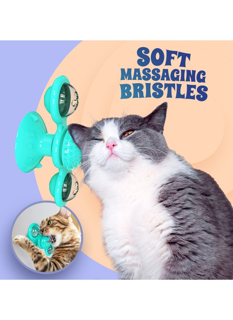 Pretocter - Windmill Cat Toy with Catnip, Interactive Cat Spinning Toys with Suction Cup Kitten Turntable Massage Toy for Indoor Cats (Blue/red) - Image 1