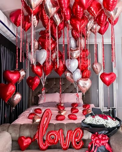 Grcypa Valentines Day Balloons Kit Anniversary Decorations with Love Foil Balloons Heart Foil Balloons Rose Petal for Valentines Day Decorations Romantic Special Night Will You Be My Girlfriend - Image 1