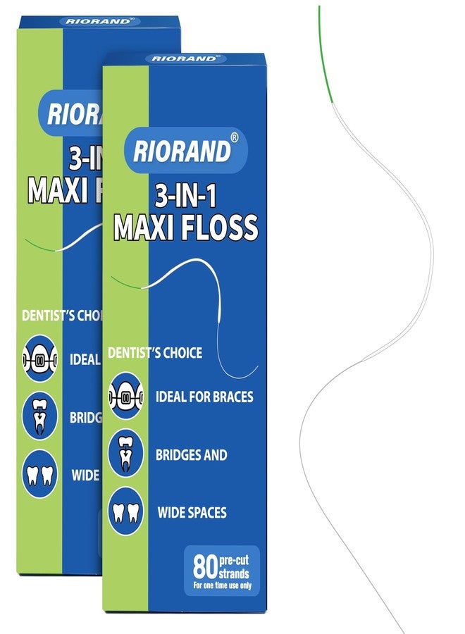 RioRand 3-in-1 Orthodontic Floss Threaders for Braces, Bridges & Implants - Pre-Cut Strands with Stiffened End & Spongy Expanding Floss, PFAS-Free 160 Count (Pack of 2 - Image 1