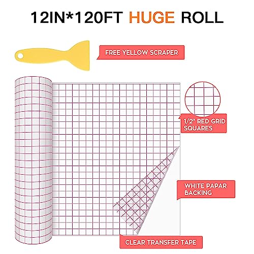 HTVRONT Transfer Tape for Vinyl - 12" X 120 ft w/Red Alignment Grid Transfer Paper for Adhesive Vinyl, Silhouette Cameo Vinyl Transfer Tape for Vinyl for Decals,Signs, Windows, Stickers - Image 3