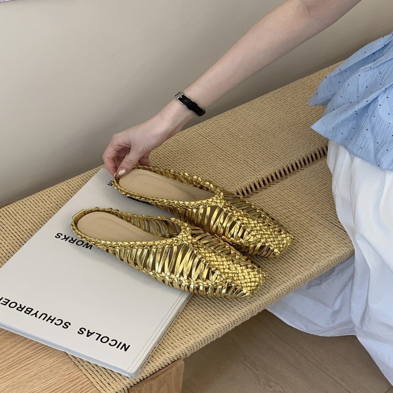Women's Woven Flat Mule Sandals - European Style - Image 4