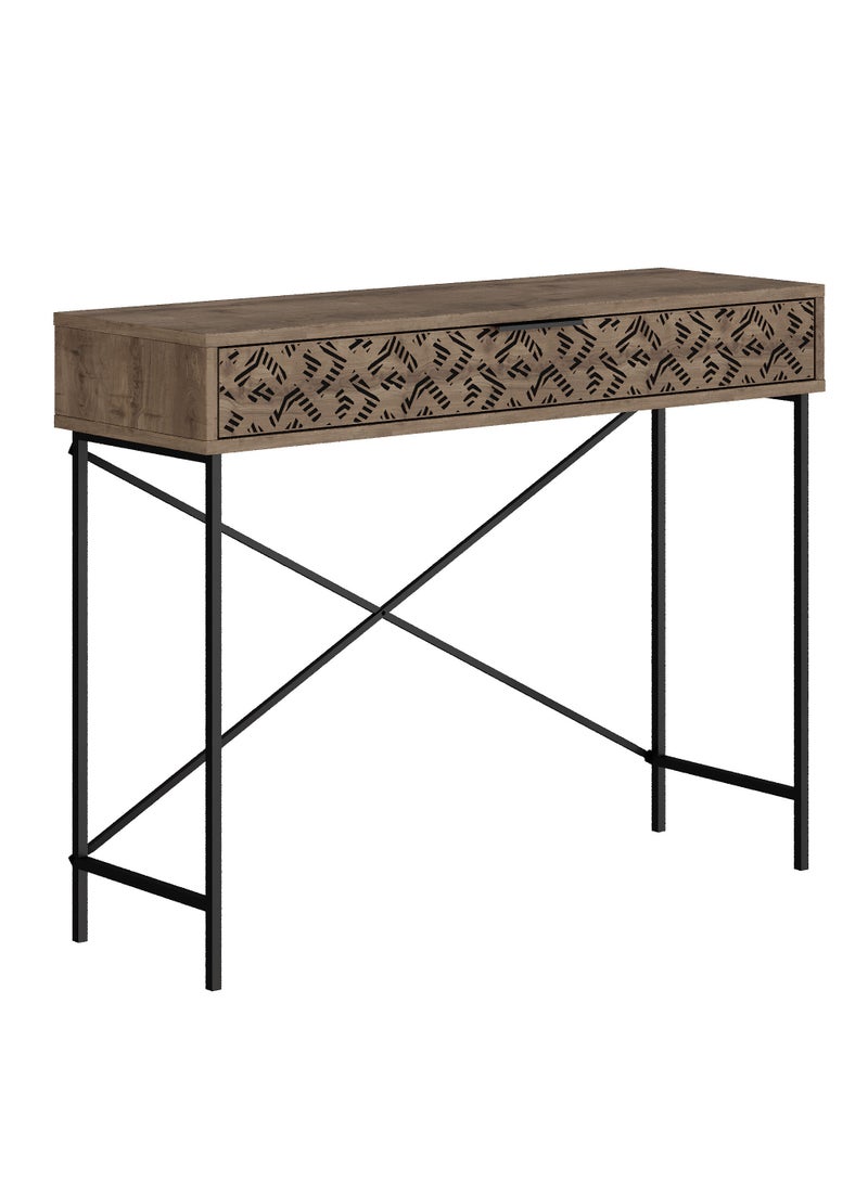 موراه طاولة موراه هوم هيتون كونسول مُعاد تصميمها - درج أمامي مزخرف - إطار معدني أسود رفيع - مساحة تخزين عصرية للمدخل أو الردهة - 35.5 × 85.5 × 110 سم (بني) - Image 5