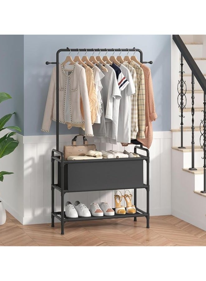 Taizz Ventures Clothing Rack with Storage Bag, 3-in-1 Garment Rack, Non-woven Shelves for Shoes, Clothes Rack for Bedroom, Hallway, Entryway - Black  - Image 3