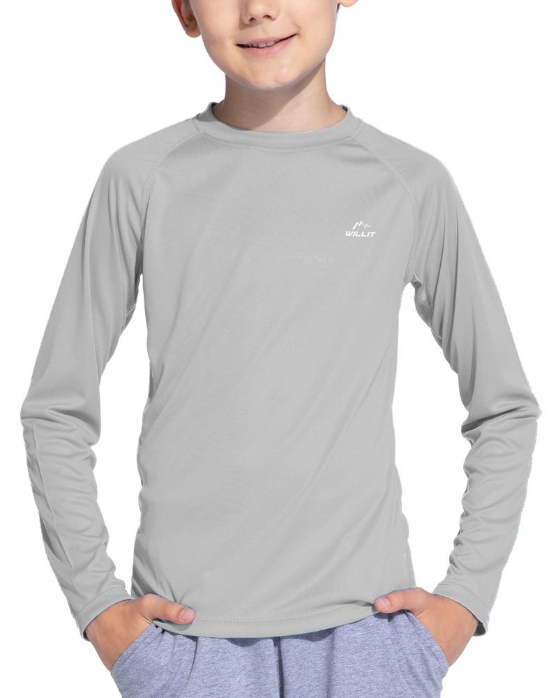 Willit Boy's UPF 50+ Sun Protection Shirt Long Sleeve Rash Guard Swim Shirts Youth SPF Fishing Quick Dry Shirt Gray L - Image 1