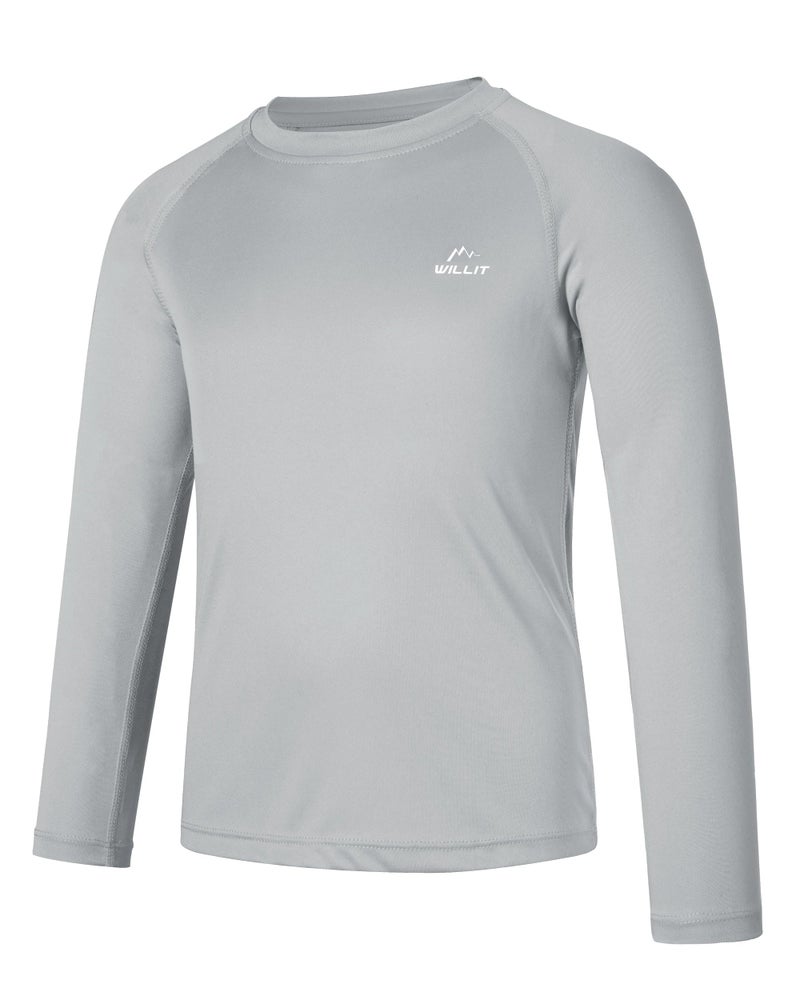Willit Boy's UPF 50+ Sun Protection Shirt Long Sleeve Rash Guard Swim Shirts Youth SPF Fishing Quick Dry Shirt Gray L - Image 2