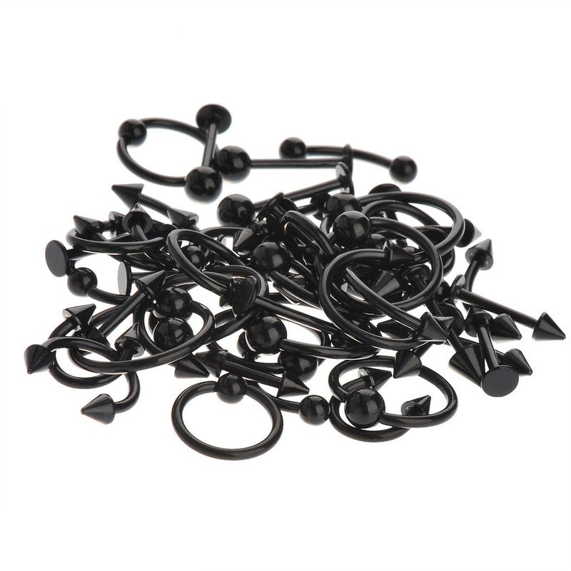 IPINK Spike Bars Labret Lip Ring Stud Body Piercing Stainless Steel Black 50pcs 16g - Image 3