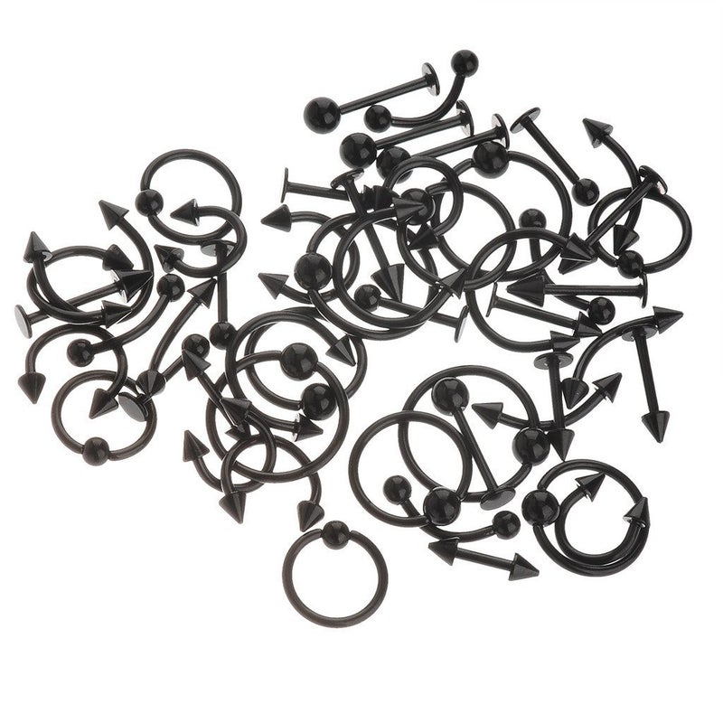 IPINK Spike Bars Labret Lip Ring Stud Body Piercing Stainless Steel Black 50pcs 16g - Image 1